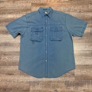 Timber Run Mens M Fishing Shirt Blue Short Sleeve Cotton Utility Cargo Pockets
